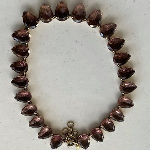 J Crew purple crystal statement necklace with gold chain and clasp